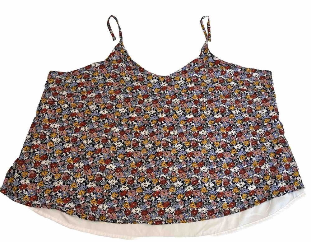 Floral Spaghetti Strap Tank Top Boho Cottage Festival Dip Women's Plus Size 3X